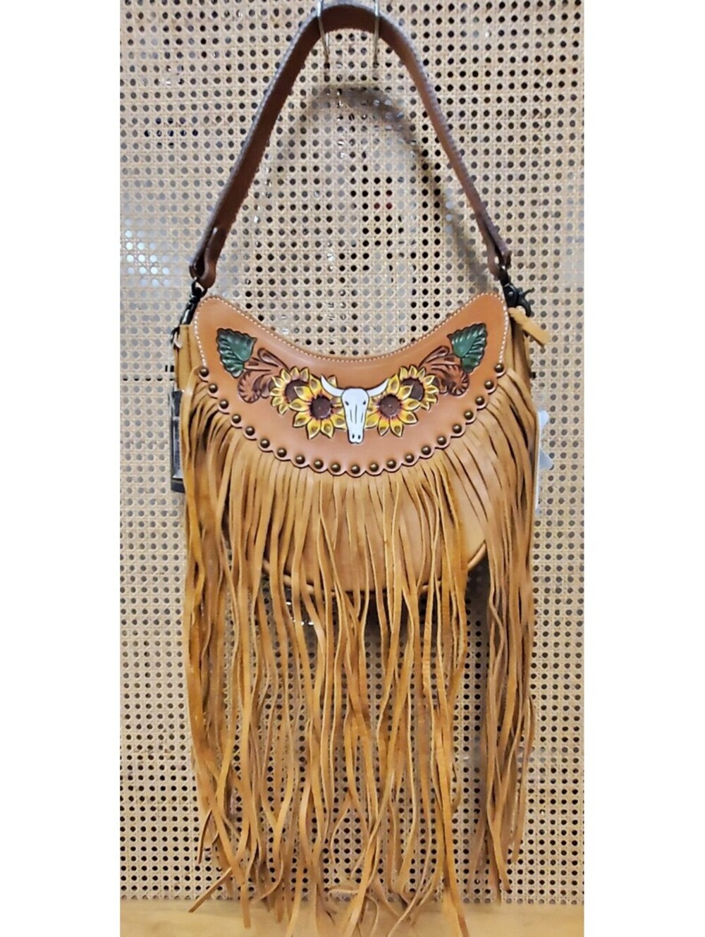 NWT American Darling Leather Hobo Bag –Steer and Sunflower Fringe Purse
